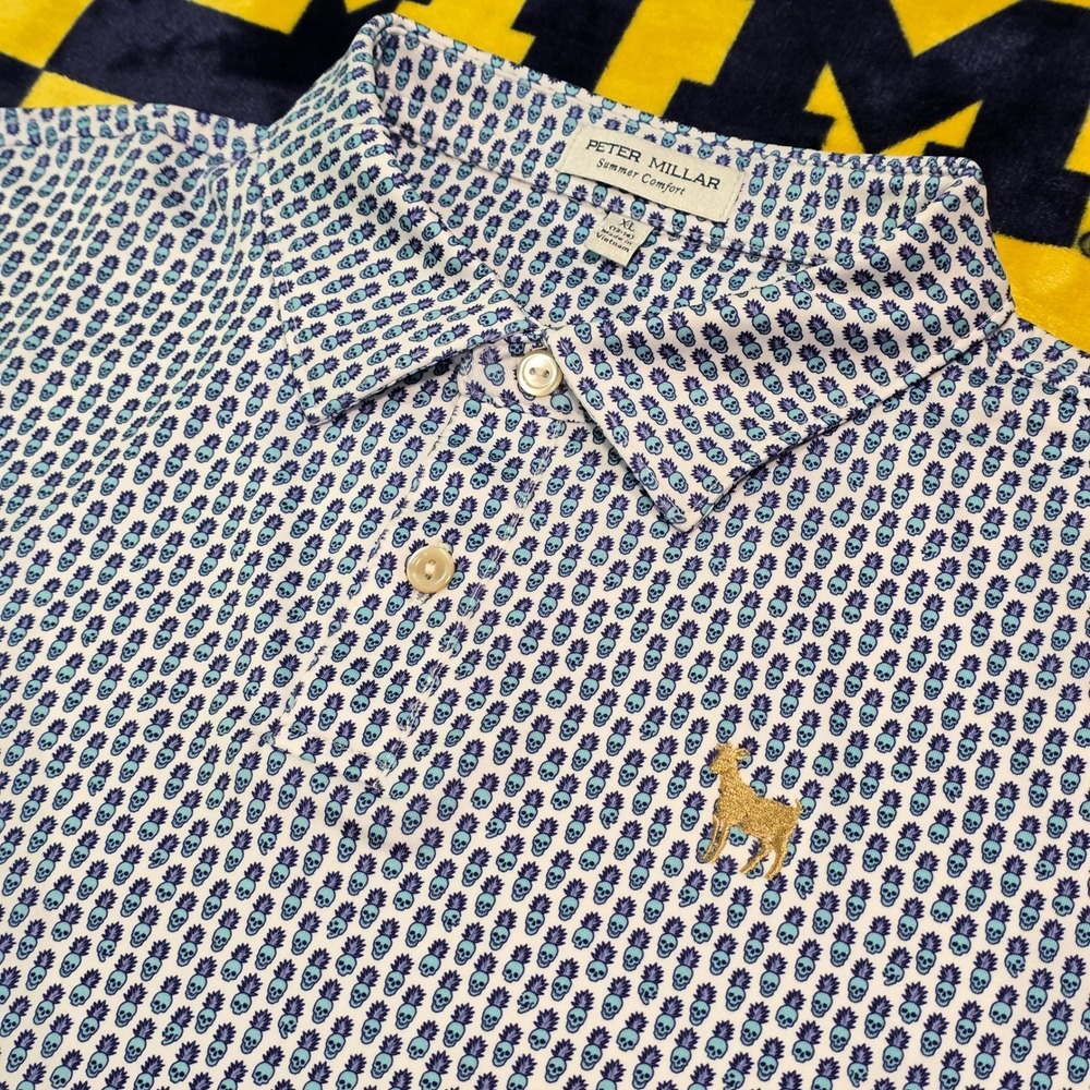 Peter Millar Youth XL The Players Club Skull Pineapple Polo Golf Shirt IYKYK